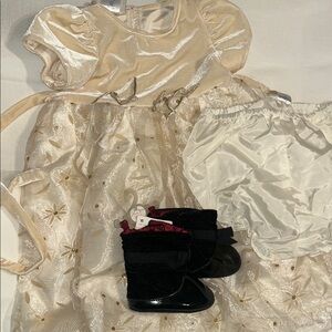 First Impressions Cream and Gold Kids Formal Dress with boots